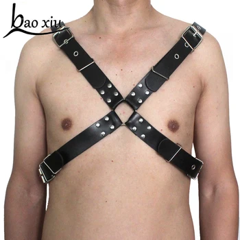 

Men PU Leather Metal Body Chest Harness Belt Punk Men's Lingerie Bondage Belt Sexy Male Bondage Club Rave Costume Suspenders