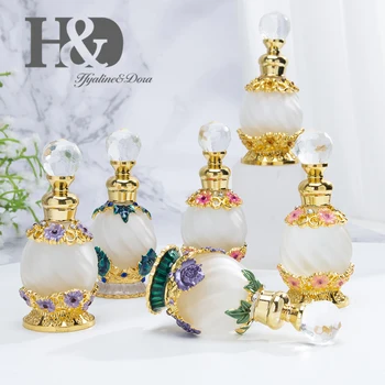 

H&D Set of 6,Glass Empty Refillable Perfume Bottle With Flower Ornament Elegant Frosted Mini Fragrance Container Home Decor Gift