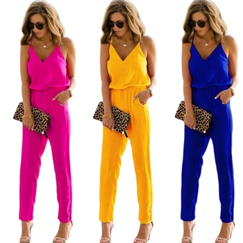 

Womens Casual Solid spaghetti strap Bodycon Romper Jumpsuit Club Bodysuit Long Pants