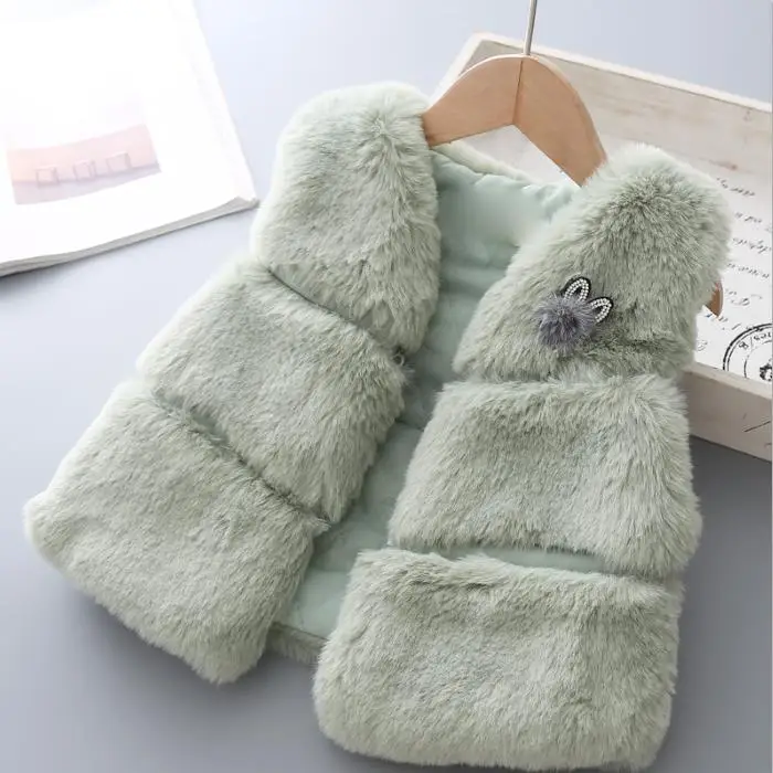 green Детский зимний жилет, пальто куртка из искусственного меха для маленьких девочек, новинка года, теплая Осенняя верхняя одежда, детский кашемировый жилет одежда для детей возрастом от 3 до 4 лет - Цвет: green