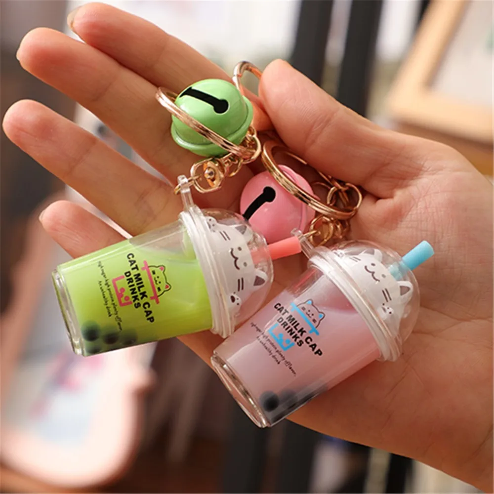 Новое летнее кольцо для ключей Ins Cat Pearl Milky Tea Cup креативное акриловое с рисунком из