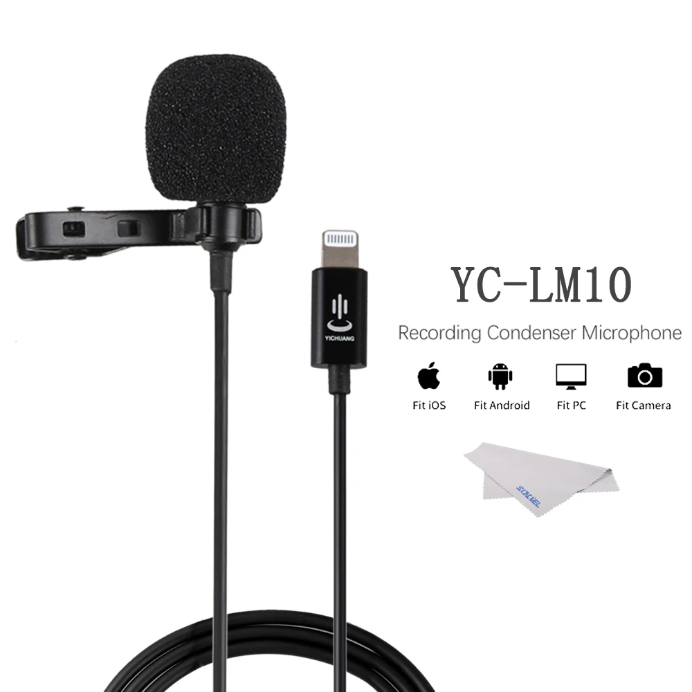 YC-LM10 телефон аудио видео запись Lavalier конденсаторный микрофон для iPhone 8 7 6 5 4s 4 ipad huawei Sumsang Xiaomi type C - Цвет: IPHONE