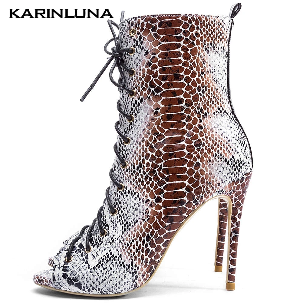 

Karinluna New Arrivals Big Size 43 Super Thin High Heels Ankle Boots Woman Shoes Peep Toe Lace Up Summer Shoes Women Boots