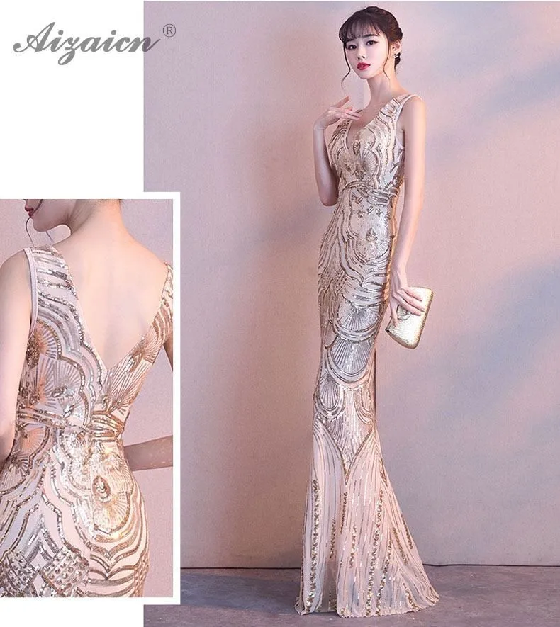 Модное сексуальное длинное Cheongsam с блестками, современное китайское винтажное платье с глубоким v-образным вырезом Qi Pao, женское китайское вечернее китайское платье-Ципао, тонкий халат