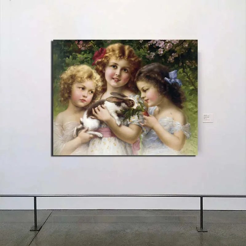 Emile Vernon три маленьких девочки и кролик холст картина печать гостиная украшение