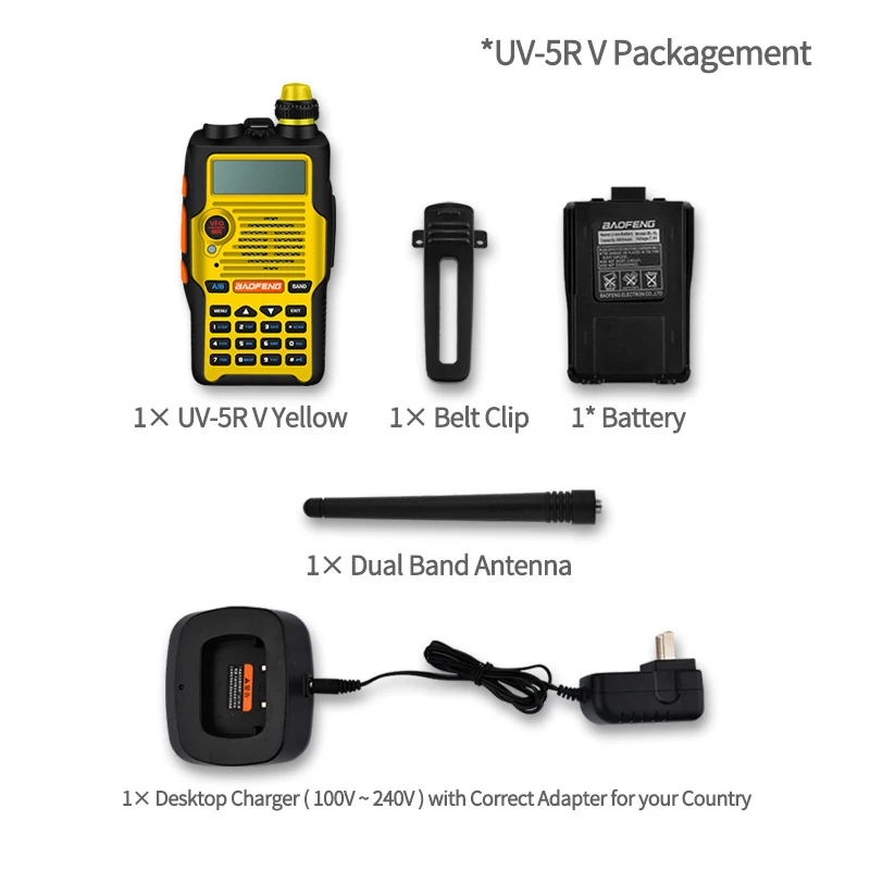 Baofeng walkie talkie UV-5R V желтый профессиональный fm-приемопередатчик с гарнитурой 136-174/400-520mHZ ham двухстороннее радио