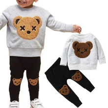 

2021 autumn children's clothing suit casual sports bear head boy sweater + pants two-piece suit fashion toddler boy baby clothes
