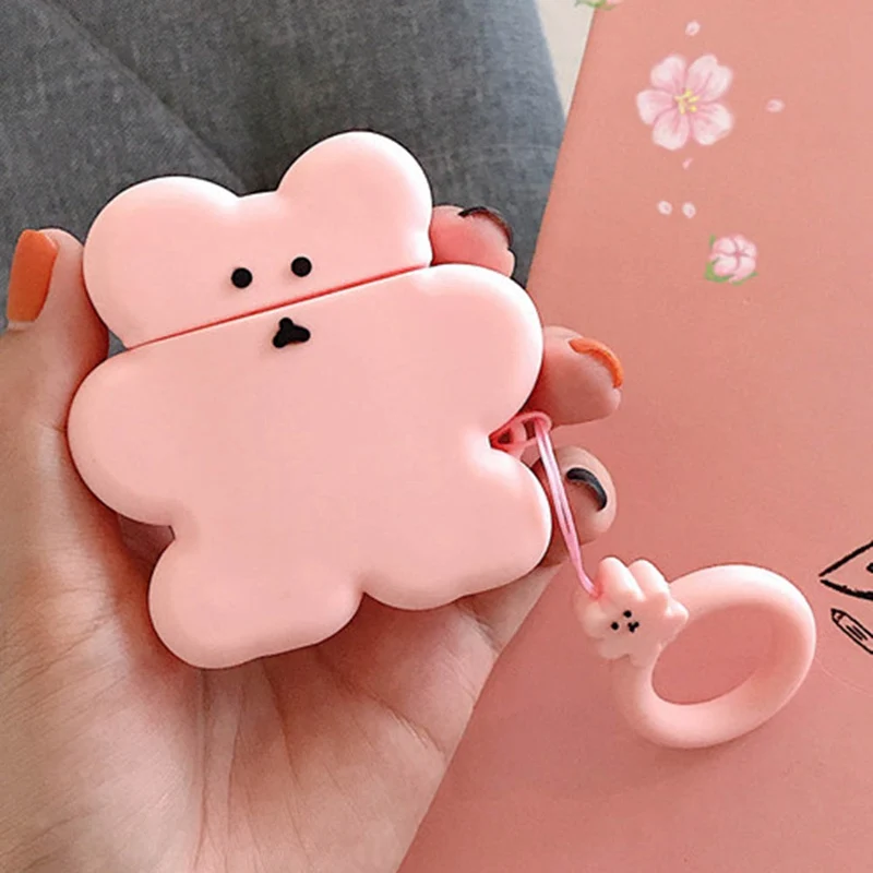 Силиконовый чехол с мультяшным медведем, наушники для Apple Airpods, Bluetooth, беспроводные наушники, защитный чехол, коробка, брелок - Цвет: CEA5627PK