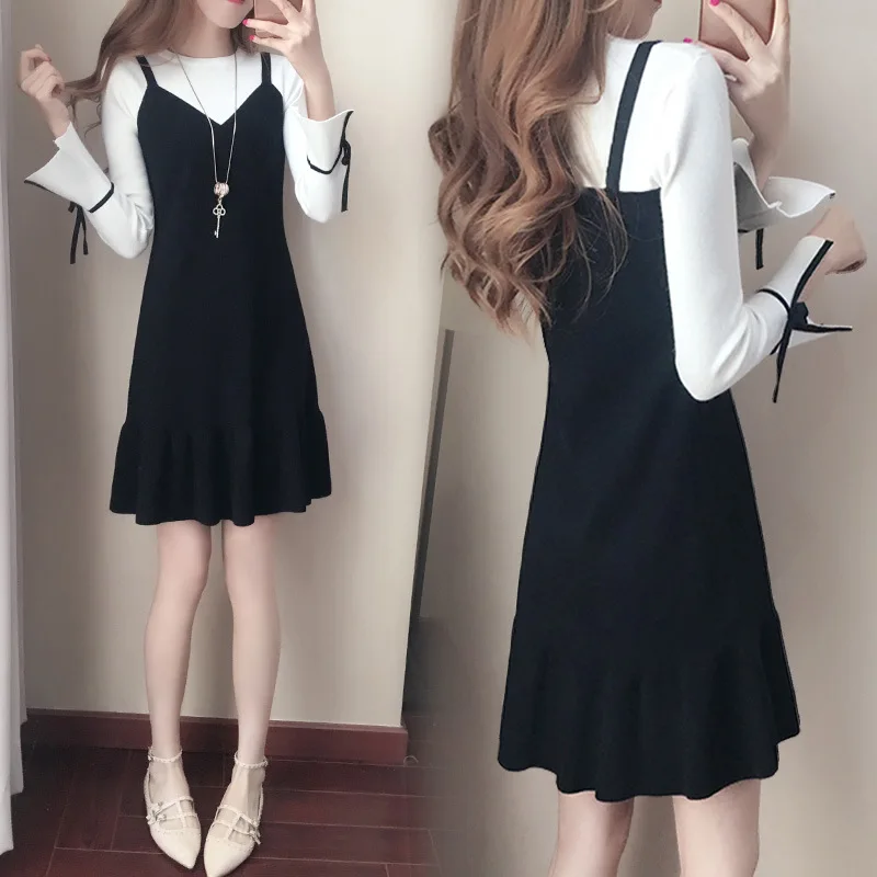 

2019 Spring And Autumn Korean-style New Style Dress Women's Flounced Fishtail Skirt Hipster Mock Two-Piece Dress Outfit Children