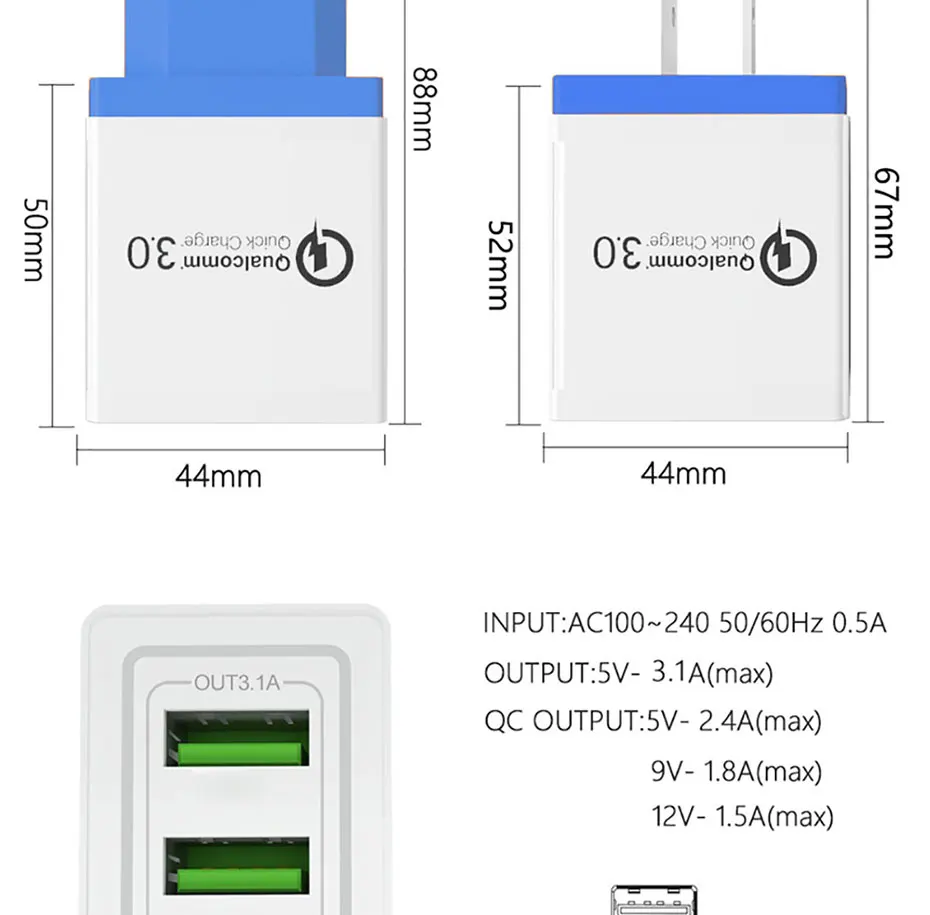 PINZHENG, 4 USB порта, быстрая зарядка 3,0, 5 В, а, быстрая зарядка для телефона, зарядное устройство для iPhone, samsung, Xiaomi, huawei, США, ЕС, штепсельная вилка