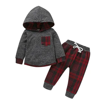 

Newborn Baby Girl Clothes Toddler Outfits Warm Sets Infant Boy Hoodie Top Sweatshirt Classic Plaid Pants Leggings