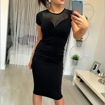 

Pop Women Summer See Through Slim Dress With Short Sleeve V-Neck Pop 88