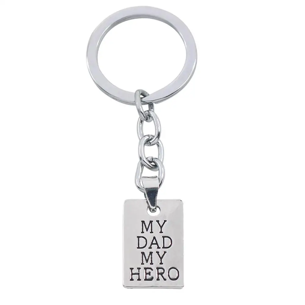 

My Dad My Hero Rectangle Pendant Keychain Key Ring Holder Father's Day Gift New