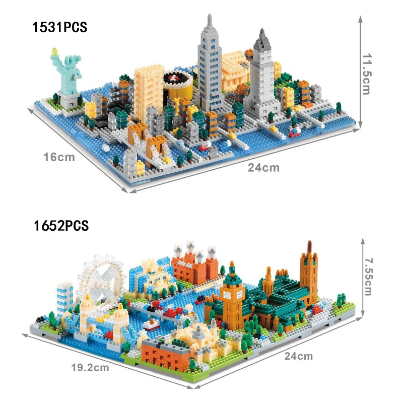 Национальный знаменитый уличный вид нанокирпичи 3D модель США Нью-Йорк Великобритания Лондон уличный пейзаж микро алмазный строительный блок Сборка игрушки