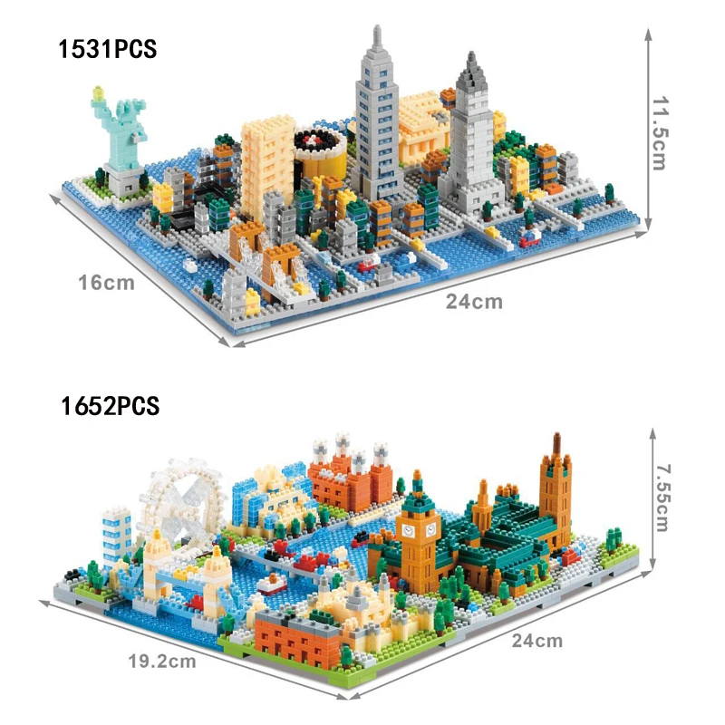 National Famous city Street View nanobricks 3D модель США Нью-Йорк Великобритания Лондон Streetscape микро