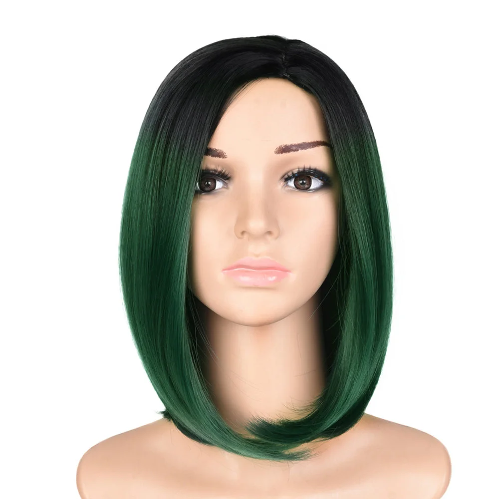 

Short Straight Hair Ombre Bob Wigs Heat Resistant Breathable Gradient Green