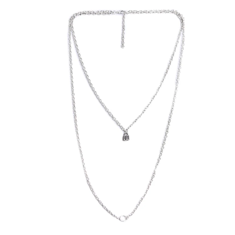1pc Punk Double Layer Lock Chain Pendant Choker Necklace Jewelry Gift For Men Women Unisex Chain Necklace