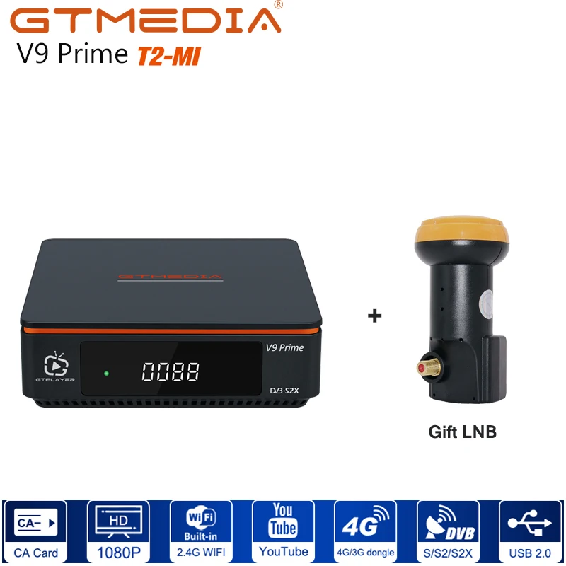 

GTmedia V9 Prime Satellite TV Receiver H.265 AVS+,VCM/ACM/Multi-stream/T2MI Receptor Support DVB-S/S2/S2X Gift LNB