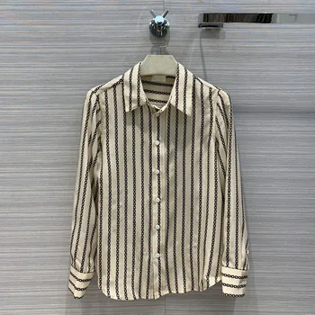 

New Fashion Silk Chain Print Long-sleeved Shirt Women Autumn and Winter Blouses