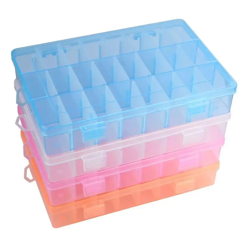 

24Grids Adjustable Transparent Jewelry Storage Box Ring Earring Drug Pill Portable Plastic Case Container Store Small Things