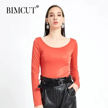 

Women's long sleeve T-shirt knitted casual T-shirt women's printed texture top 2019 autumn long sleeve fit elastic T-shirt