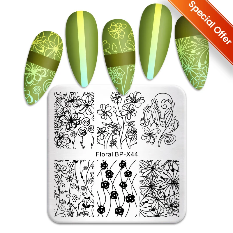 NICENEEDED Nail Art Stamping Plates Set – 6 Stempelplatten Mit Blumen- & Blatt-Mustern Für Nageldesign