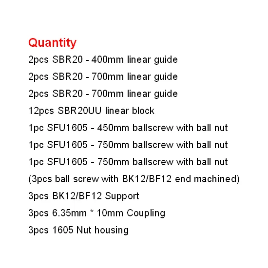 SBR20 SBR16 комплект линейной направляющей+ SFU1605 шариковый винт комплект BK12/BF12 гайка Корпус муфта с ЧПУ Запчасти - Цвет: SBR20- 400 700 700