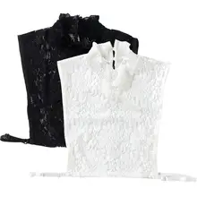 Moda feminina destacável gola meia camisa blusa transparente floral botão de renda para baixo lapela falso colarinho roupas decoração