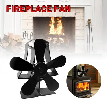 

5 Blade Black Friendly Silent Fireplace Heat Powered Stove Fan Komin Log Wood Burner Eco Fan Home Efficient Heat Distribution