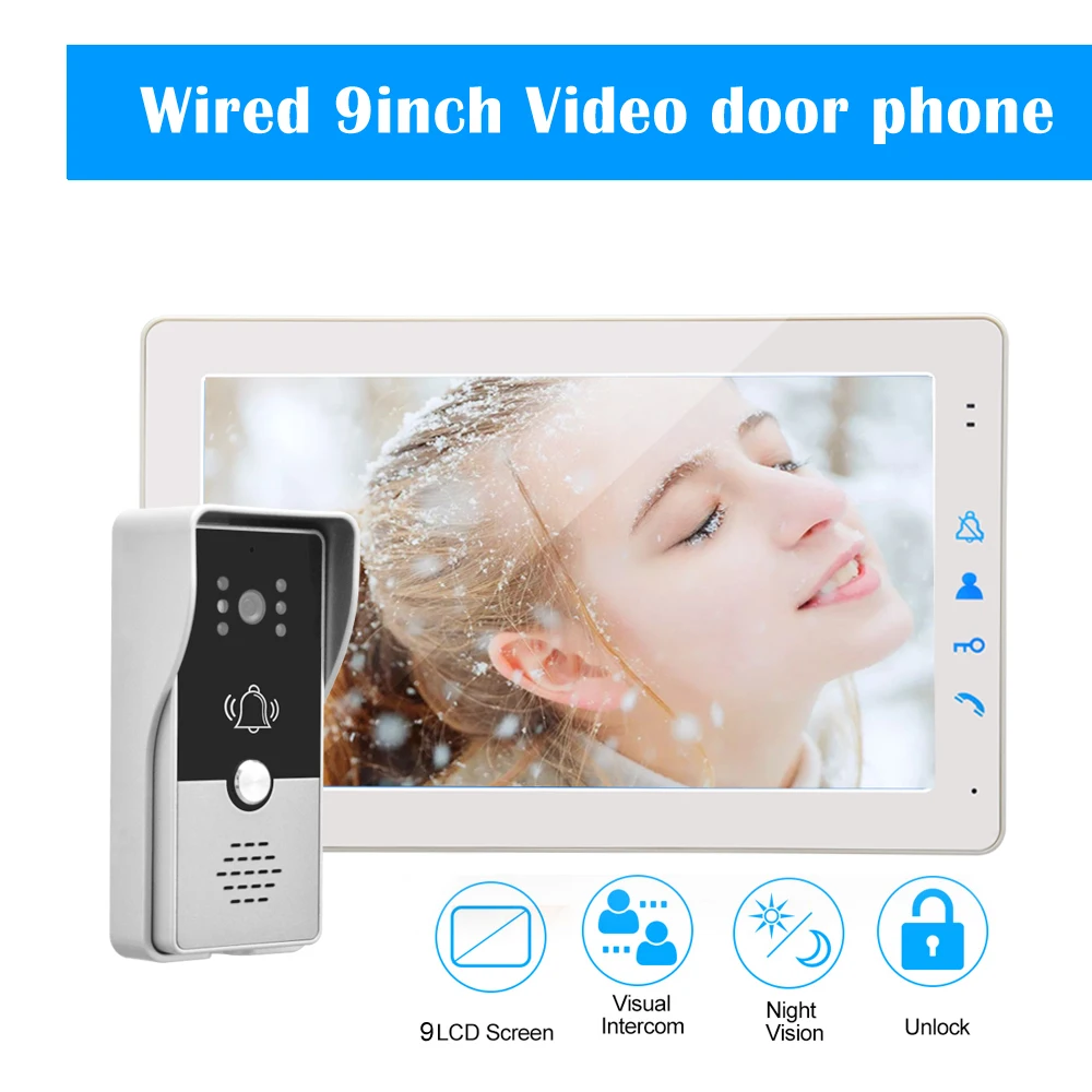 

REDEAGLE 9 inch LCD Wired Color Video Door Phone Intercom System 1200TVL Night Vision Outdoor Camera Apartment Access Control