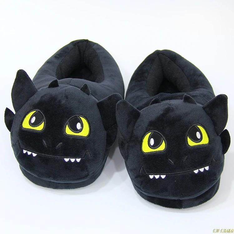 Unisex Anime Cartoon Plush Slippers How To Train Your Dragon Style Winter Warm Soft Pp Cotton Black Home Fluffy Slippers Shoes