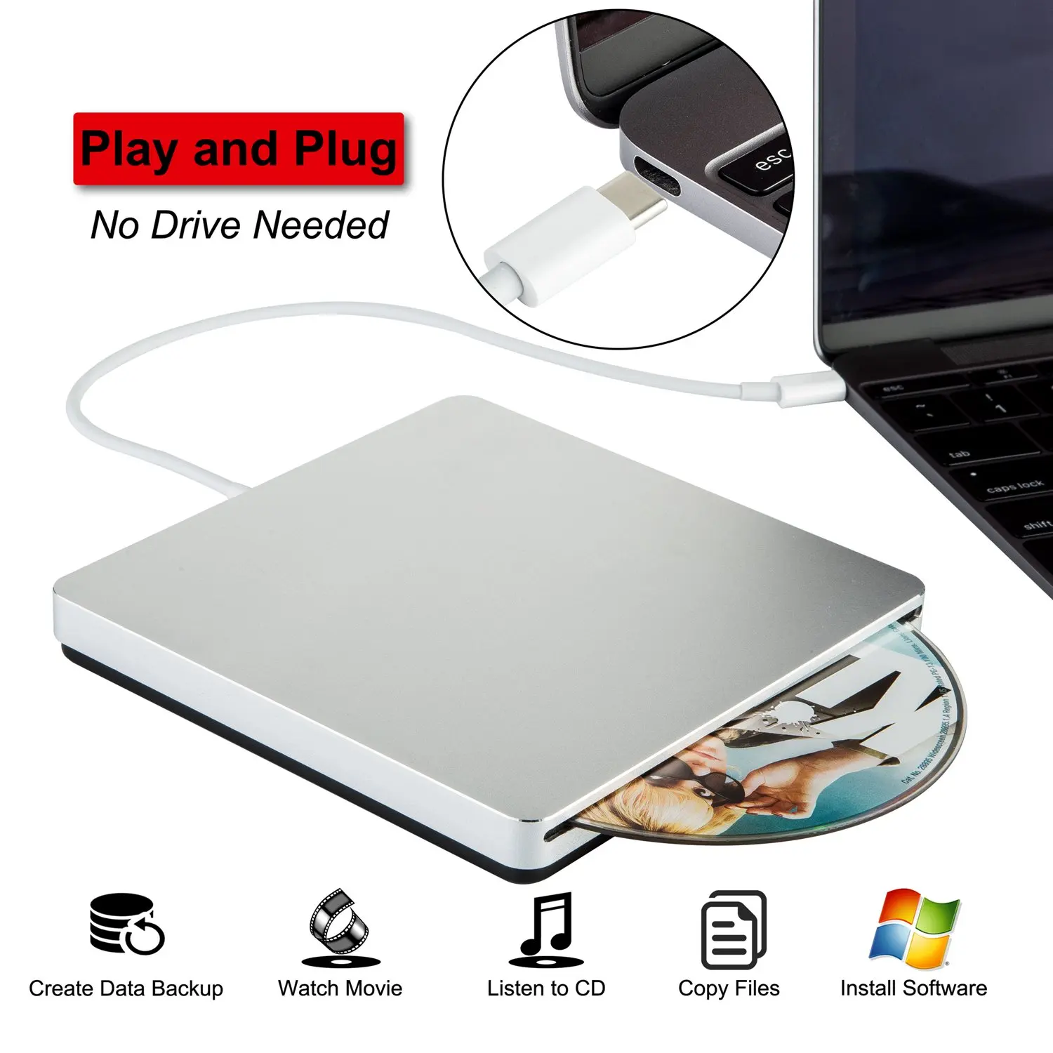 Тип C USB 2,0 внешний DVD привод Оптический привод DVD RW горелка Писатель CD rom плеер для hp ноутбук Настольный Windows MAC OS