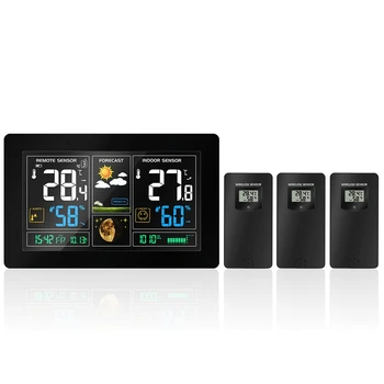 

EU Plug,3 Outdoor Sensors Wireless Weather Station Color LCD Display Temperature Humidity Weather Forecast RCC Snooze Alarm Cloc
