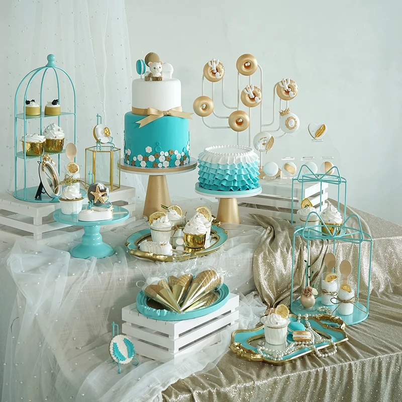 

Tiffany Blue Cake Stands Cupcake Display Plates Candy Donuts Dessert Tray for Wedding Birthday Baby Shower Party Decoration