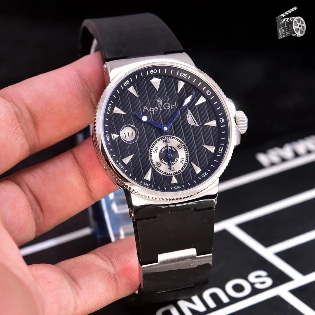 

Famous Brand New Men Automatic Mechanical Watches Black Blue Rubber Sport Watch Double Calendar Limited AAA+