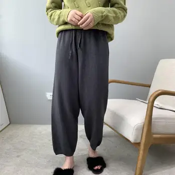 

Women Wide Leg Wool Pants Knitted Pants Winter Retro Solid Color High Waist Loose Pants Wide Leg Pants Casual Long Trousers
