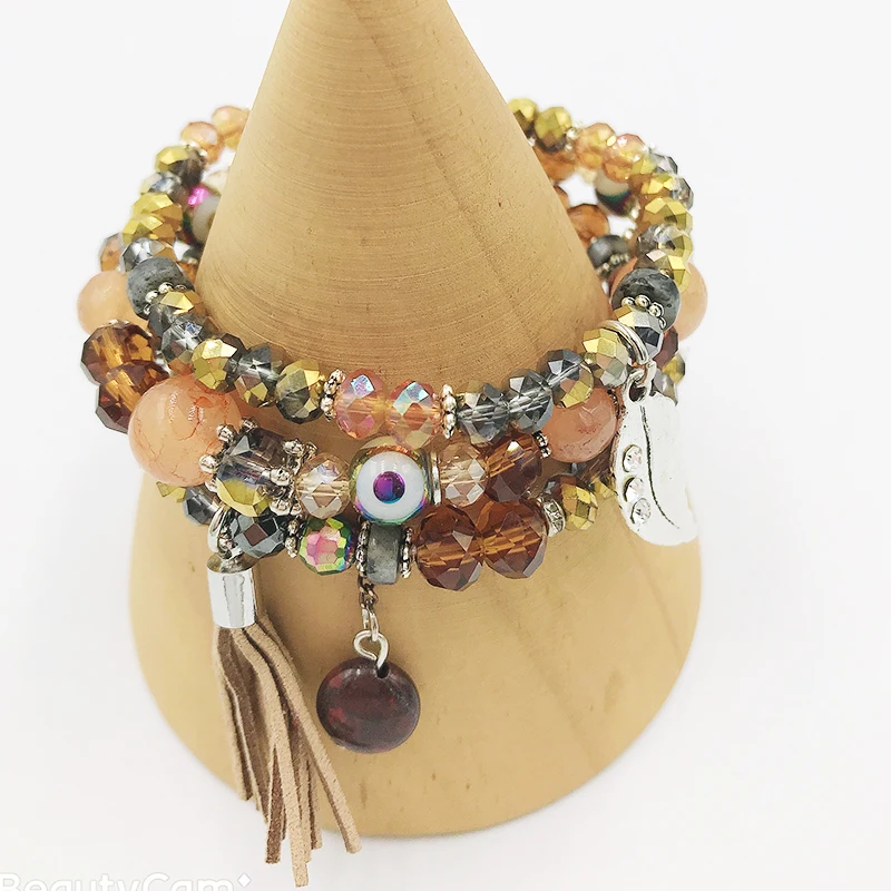 3 шт./компл. Мода Boho Кристалл Браслеты с подвесками для женщин листьев кисточкой DIY бисерный браслет дружбы ювелирные изделия подарок Pulseiras
