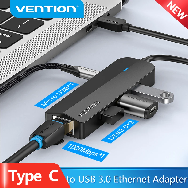 lan card Vention USB C Ethernet Adapter USB 3.0 USB C to RJ45 Lan USB HUB for Xiaomi Mi Box MacBook iPad Type C Ethernet Network Card mobile lan adapter
