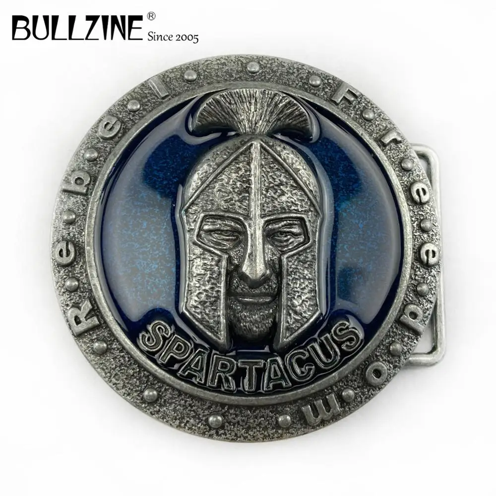 Bullzine blue spartacus gift cowboy western belt buckle with pewter