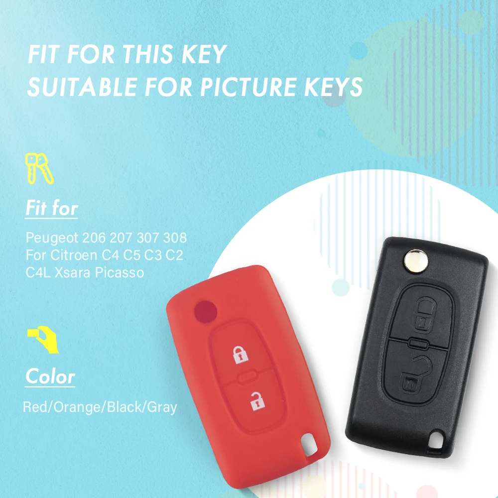 KEYYOU 30 шт. 2 кнопки силиконовый чехол для ключей от машины брелок крышка для peugeot 206 207 307 308 407 408 для Citroen C3 C4 C4L C5 C6 протектор