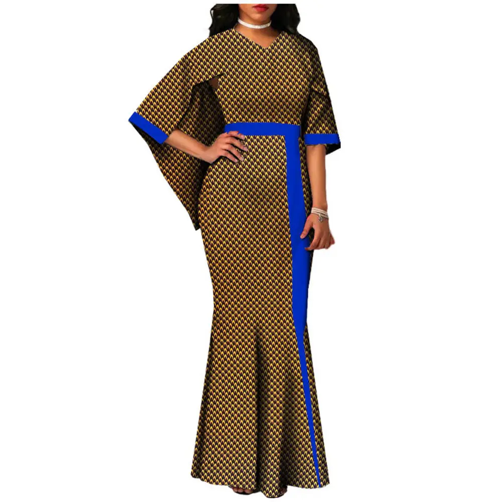 Анкара принт африканские платья для женщин AFRIPRIDE портной хлопок рукава накидки женские макси платья A722553 - Цвет: 343J