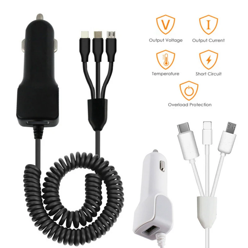 3 в 1 микро USB/type C/IOS быстрое автомобильное зарядное устройство адаптер для IPhone/Android и высокое качество