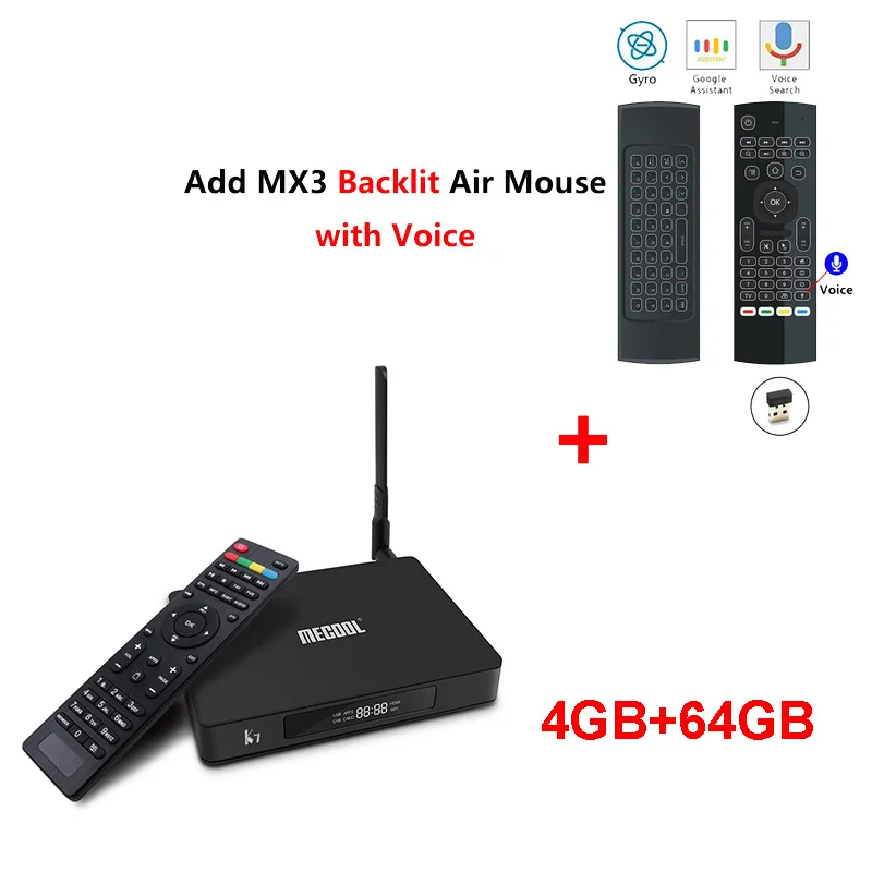 Mecool K7 Android 9,0 ТВ приставка Amlogic S905X2 DDR4 4 ГБ 32 ГБ BT4.1 2,4G 5G Wifi 1000 м телеприставка DVB-S2/T2/C Cccam медиаплеер - Цвет: k7 add mx3l mic