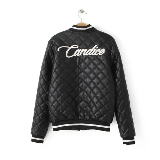 Autumn And Winter New Style Models in Europe And America Rhombus Quilted Contrast Color Lettered Embroidery Jacket Style Leather