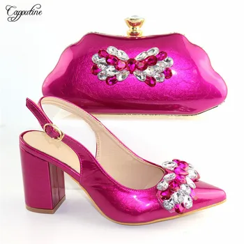 

Luxury fuchsia spring/autumn party shoes with handbag sets for fashion lady 56882-2, heel height 9cm