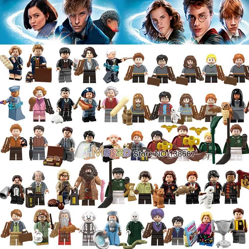 

50 pcs/lot Movie Action Potter Dobby Lord Voldemort Hermione Ron Weasley Dumbledore Building Blocks Kids Toys