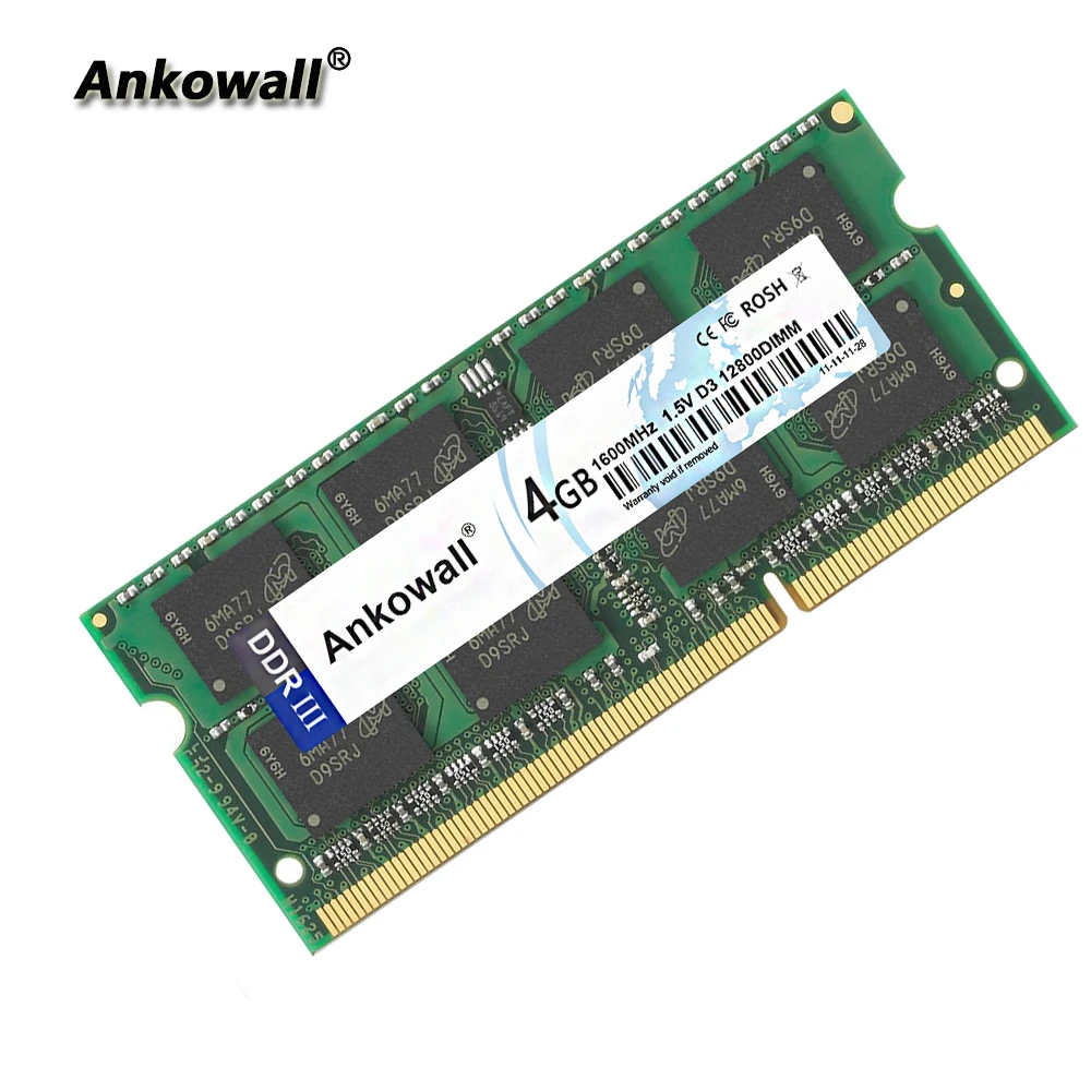 Ankowall бренд DDR3 SO-DIMM 8 ГБ 4 ГБ 2 ГБ Оперативная память 1333/1600 МГц 1,5 V 204Pin Тетрадь памяти PC3-10600/12800 ноутбук Оперативная память