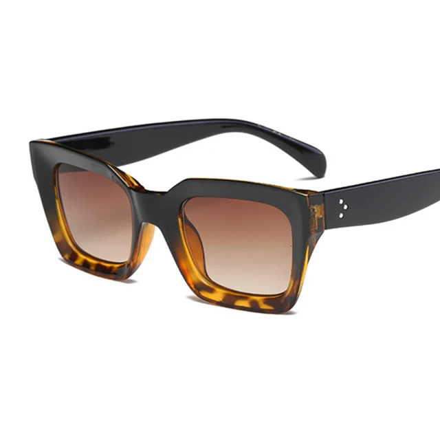 New Fashion Women Luxury Brand Square Sunglasses Ladies Vintage Oversized Sun Glasses Female Big Frame Uv400 Shades Black Black Leopard