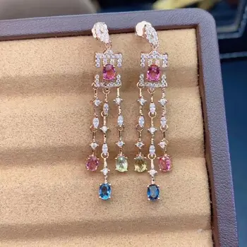 

MEIBAPJ NATURAL BRAZIL PINKYCOLOR TOURMALINE GEMSTONE COLORFUL DROP EARRINGS REAL 925 SOLID SILVER FINE CHARM JEWELRY FOR WOMEN