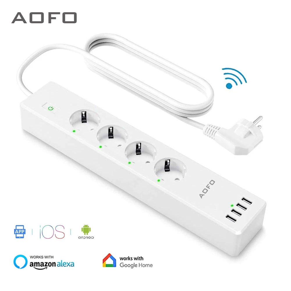 Comprar Banda de Alimentación inteligente Wifi 4 tomas de corriente de la UE enchufe con 4 puerto de carga USBCharging App Control de voz trabajo con Alexa Google Asistente de inicio